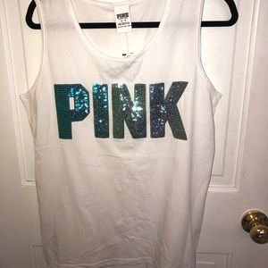 White Pink muscle tank NEVER WORN!!☺️